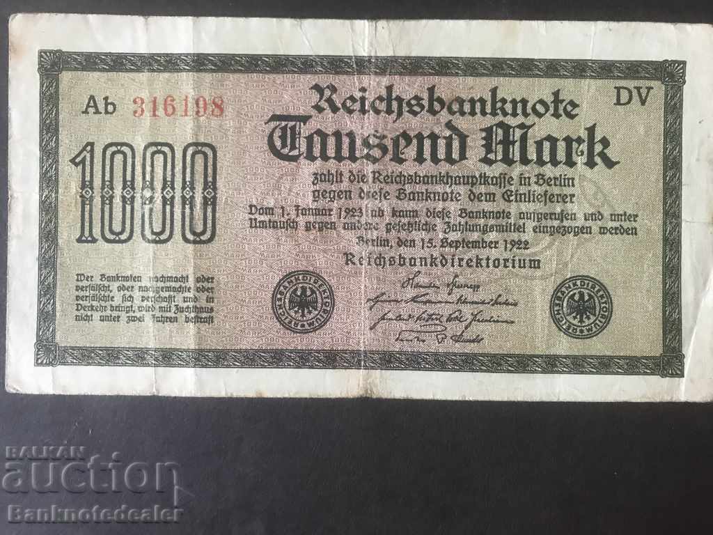 Germany 1000 Mark 1922 Pick 76 ADV