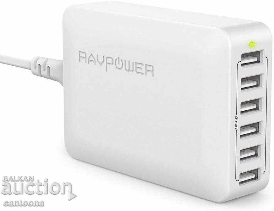 Stație de încărcare RAVPower 60W cu 6 porturi pentru încărcare desktop