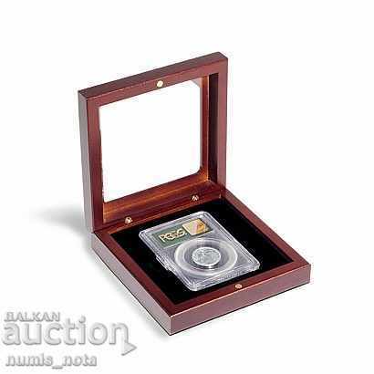 луксозна кутия за 1 бр. сертифицирана монета прозрачен капак
