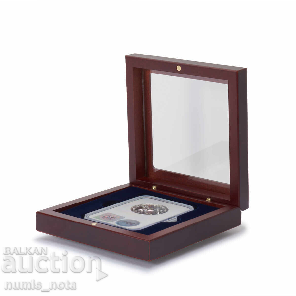 Luxury box for 1 certified coin, transparent lid
