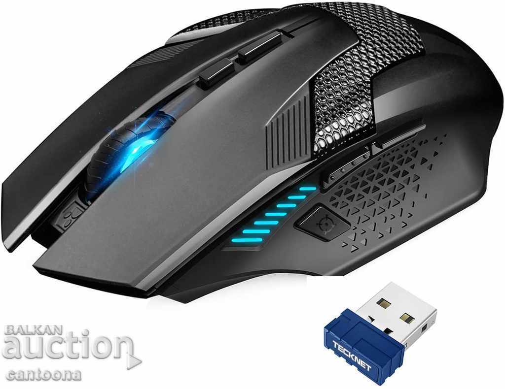 Mouse wireless pentru jocuri TECKNET Raptor, 2.4G, 8 butoane, 4800dPi