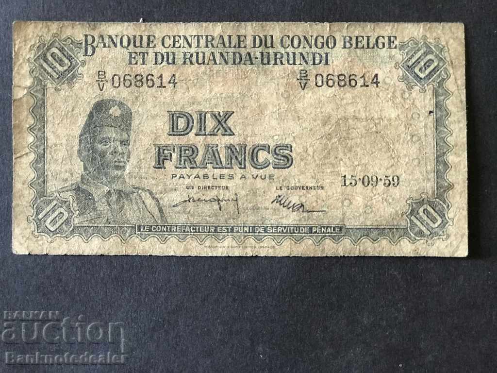 Congo Belgian Rwanda Burundi 10 franci 1959 Pick 30 Ref 8614