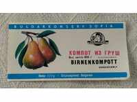 PEARS COMPOTE EXPORT BULGARIAN CONSERVE LABEL 197..