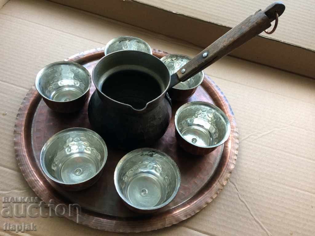 Auction Old set of forged honey - tray, pot and 6 cups Auction Old set of forged honey - tray, pot and 6 cups