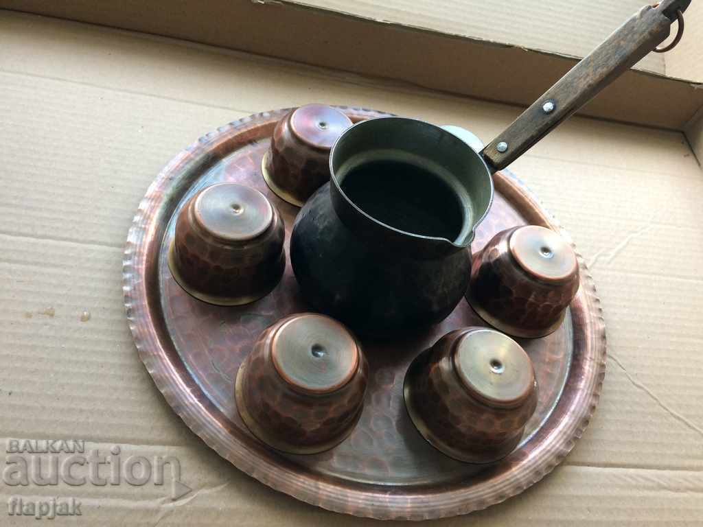 Old set of forged honey - tray, pot and 6 cups - 6 Old set of forged honey - tray, pot and 6 cups - 6