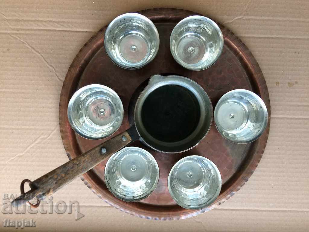 Old set of forged honey - tray, pot and 6 cups - 7 Old set of forged honey - tray, pot and 6 cups - 7