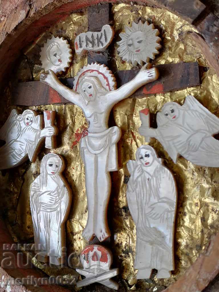 Delivery of Homemade Renaissance icon wood mother-of-pearl glass 19th century ORIGINAL Delivery of Homemade Renaissance icon wood mother-of-pearl glass 19th century ORIGINAL