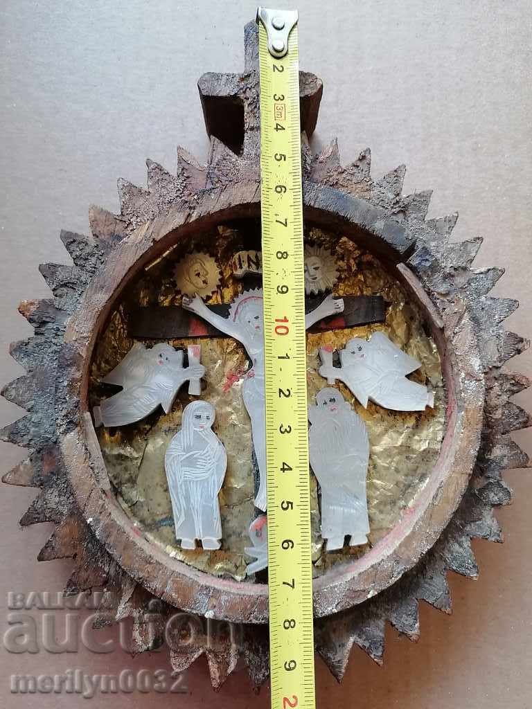 Homemade Renaissance icon wood mother-of-pearl glass 19th century ORIGINAL - 6 Homemade Renaissance icon wood mother-of-pearl glass 19th century ORIGINAL - 6