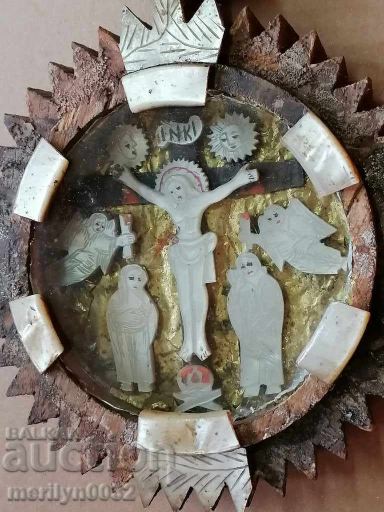 Homemade Renaissance icon wood mother-of-pearl glass 19th century ORIGINAL - 7 Homemade Renaissance icon wood mother-of-pearl glass 19th century ORIGINAL - 7