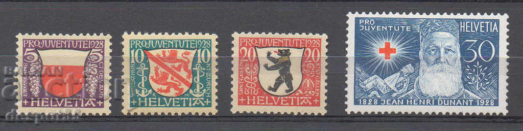1928. Elveția. PRO JUVENTUTE- Stema și Henri Dunant, 1828-1910