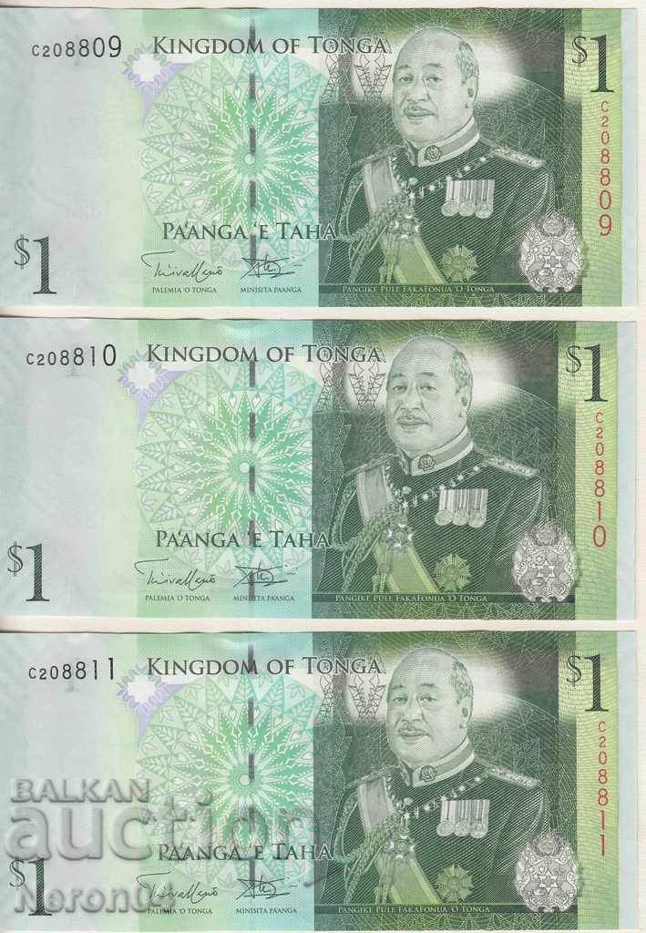 1 pa'anga 2008, Tonga (trei bancnote cu numere consecutive)