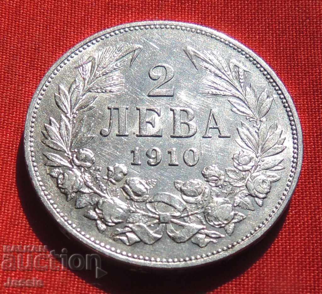 2 лева 1910 г. сребро № 5 матр.гланц по аверса и реверса