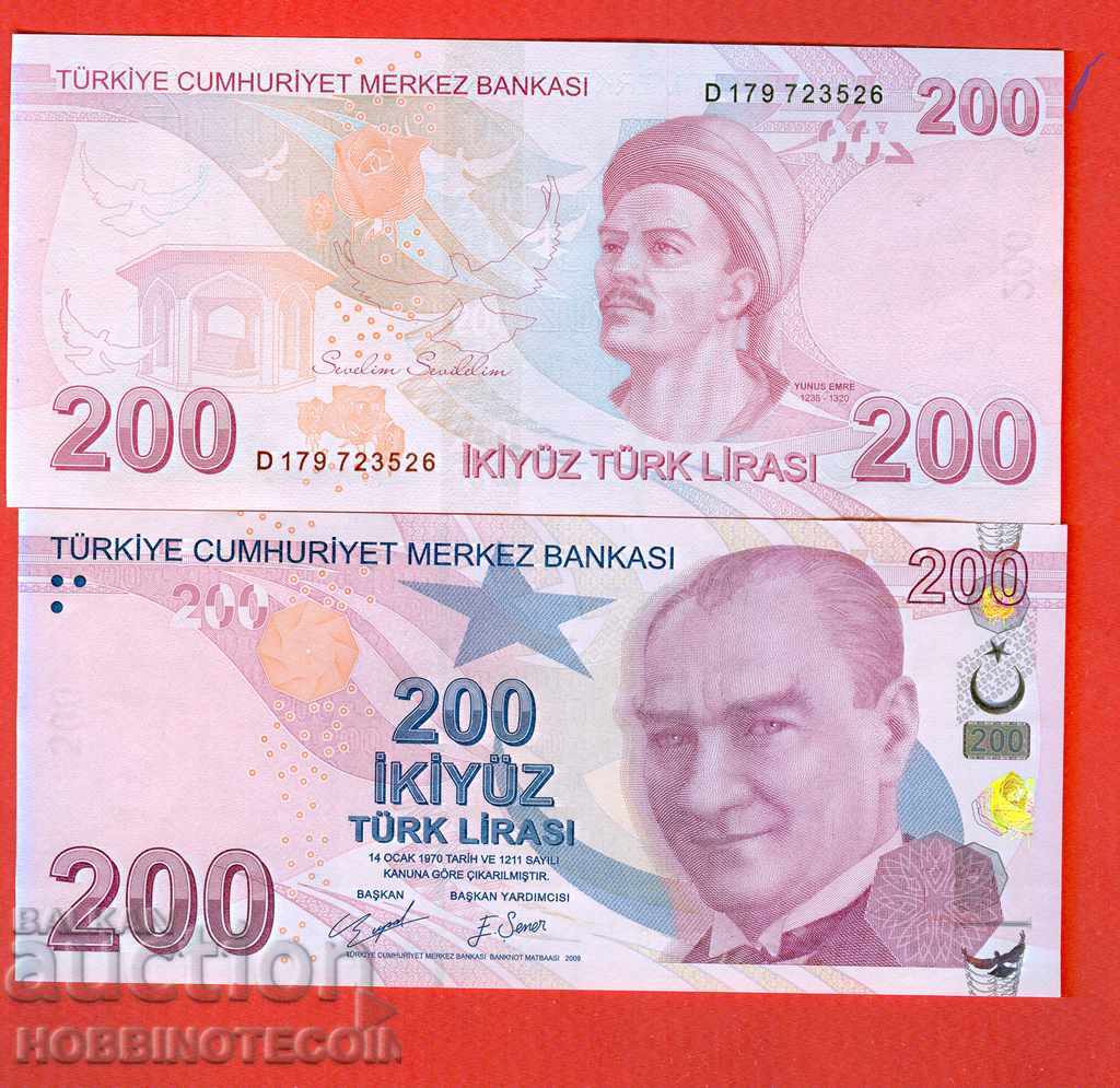 TURCIA TURCIA Numărul de 200 de lire sterline 2009 - 2020 SERIA D NOU UNC