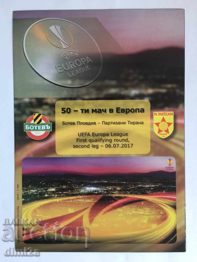 φυλλάδιο προγράμματος ποδοσφαίρου Botev Plovdiv Europa League 2017