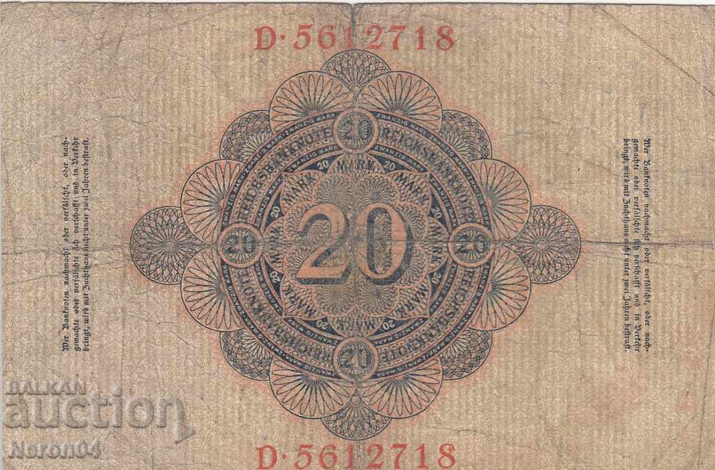20 mărci 1908 D, Germania cu preț € 1.54 | 3.01 BGN