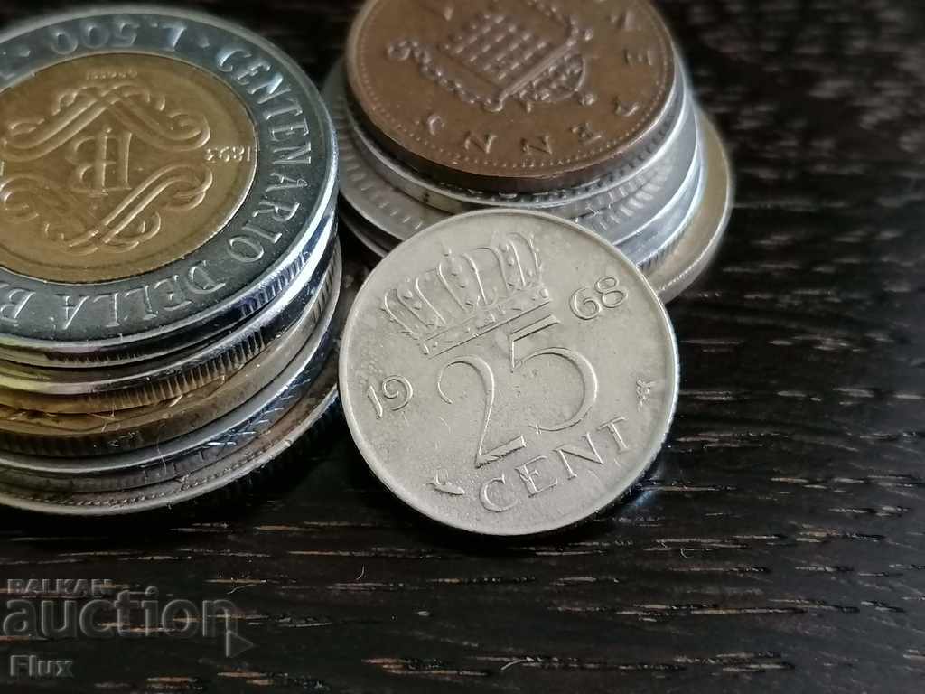 Monedă - Olanda - 25 de cenți 1968