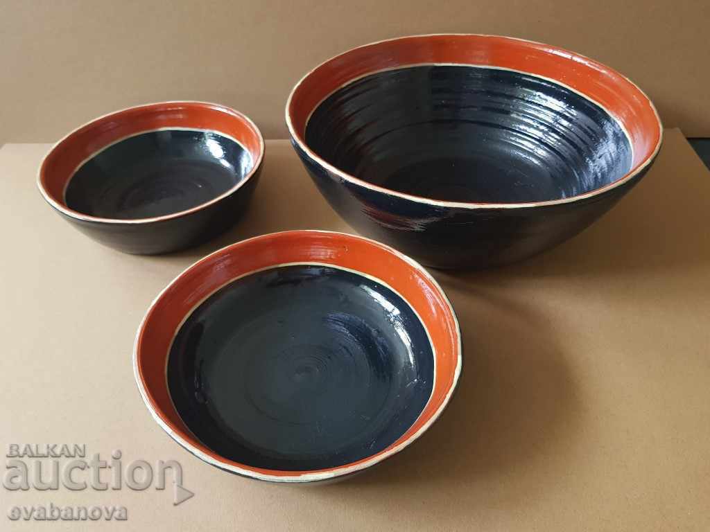 3 bowls Service ceramic excellent handmade