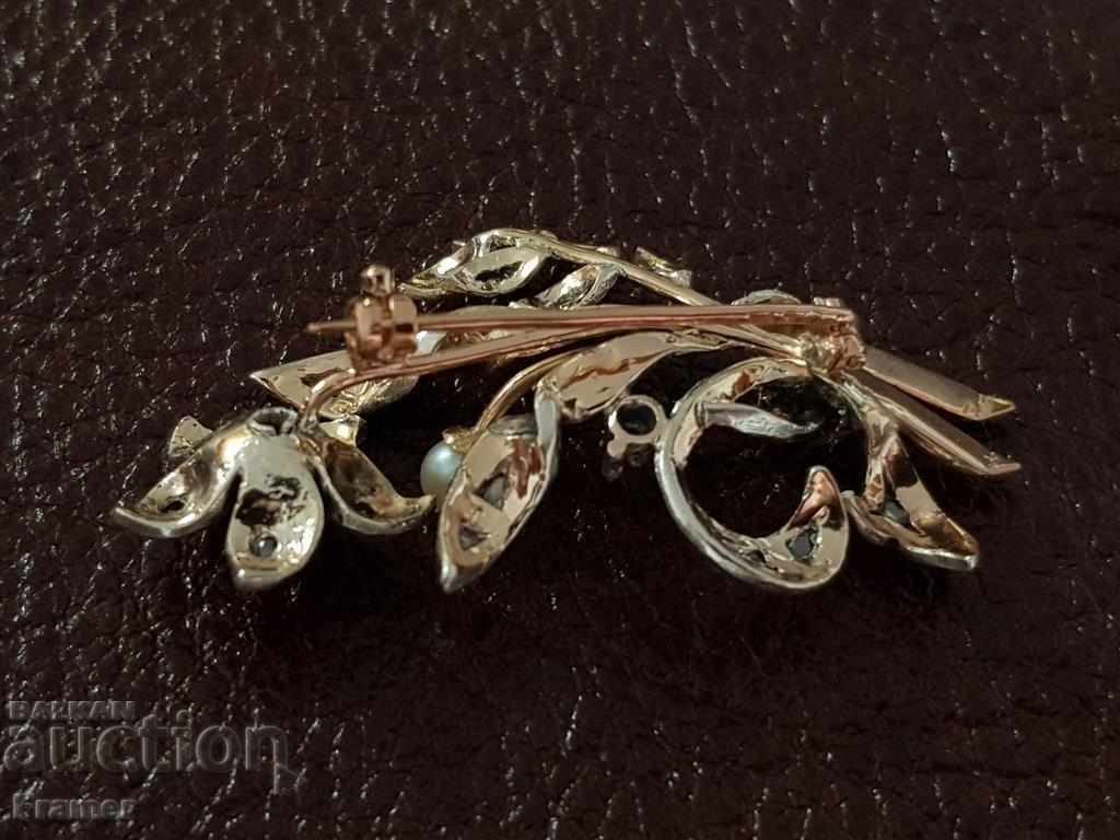 Gold with diamond pearl and silver antique brooch Art Novo - 5 Gold with diamond pearl and silver antique brooch Art Novo - 5