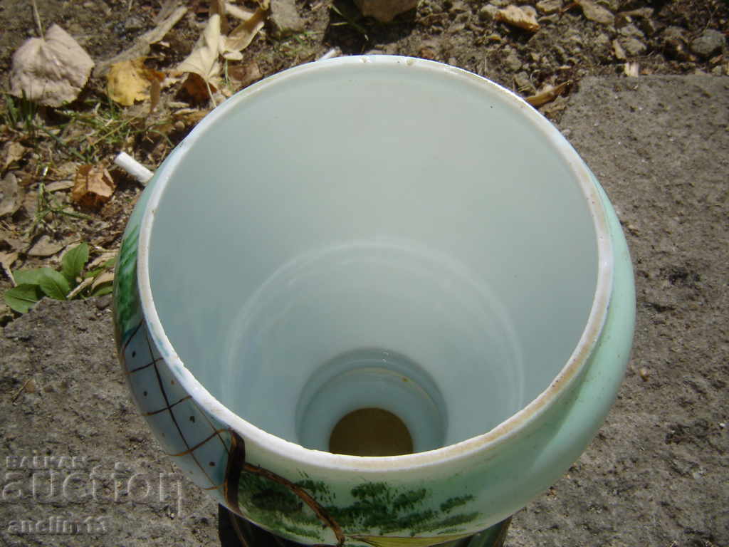 OLD HAND-PAINTED PORCELAIN VASE GAS LAMP BASE - 5 OLD HAND-PAINTED PORCELAIN VASE GAS LAMP BASE - 5