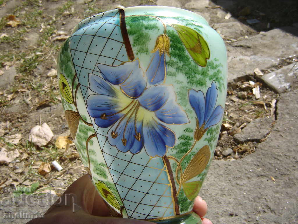 OLD HAND-PAINTED PORCELAIN VASE GAS LAMP BASE - 6 OLD HAND-PAINTED PORCELAIN VASE GAS LAMP BASE - 6
