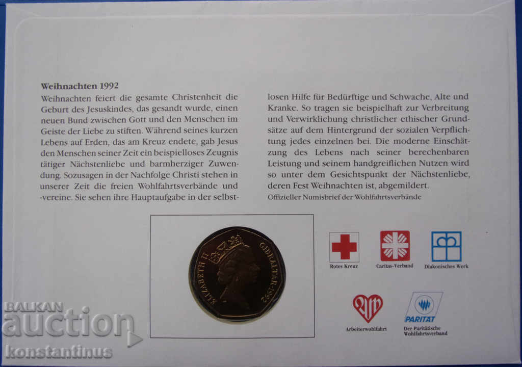 Auction  Gibraltar NUMISBRIEFE 50 Pence 1992 UNC Rare