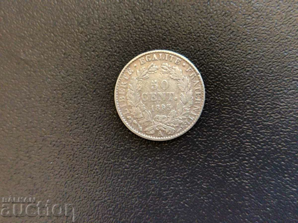 Moneda Franta de 50 de centi din argint 1895 A (Paris).