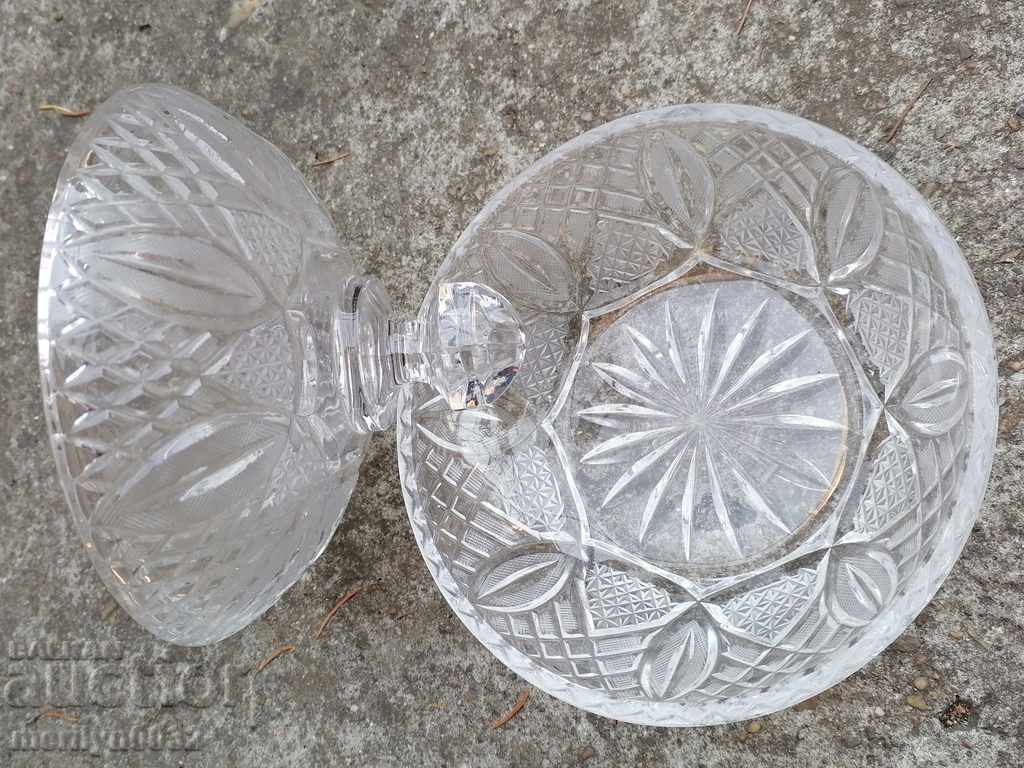 Old glass sugar bowl, candy dish CRYSTAL - 6