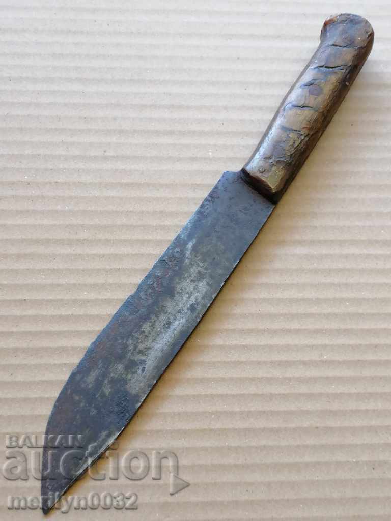 Hand-forged shepherd's knife with buffalo horn scabbard, karakulak