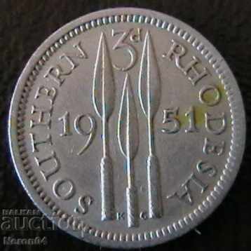3 pence 1951, Southern Rhodesia