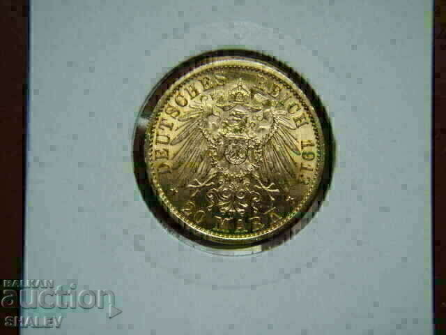 20 Mark 1913 Germany (Prussia) (20 marks) /2/ - AU (gold) with price 1955.89 BGN | € 1000.03 20 Mark 1913 Germany (Prussia) (20 marks) /2/ - AU (gold) with price 1955.89 BGN | € 1000.03