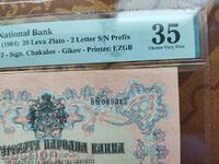Bancnota Bulgaria BGN 20 din 1903, semnată de Venkov