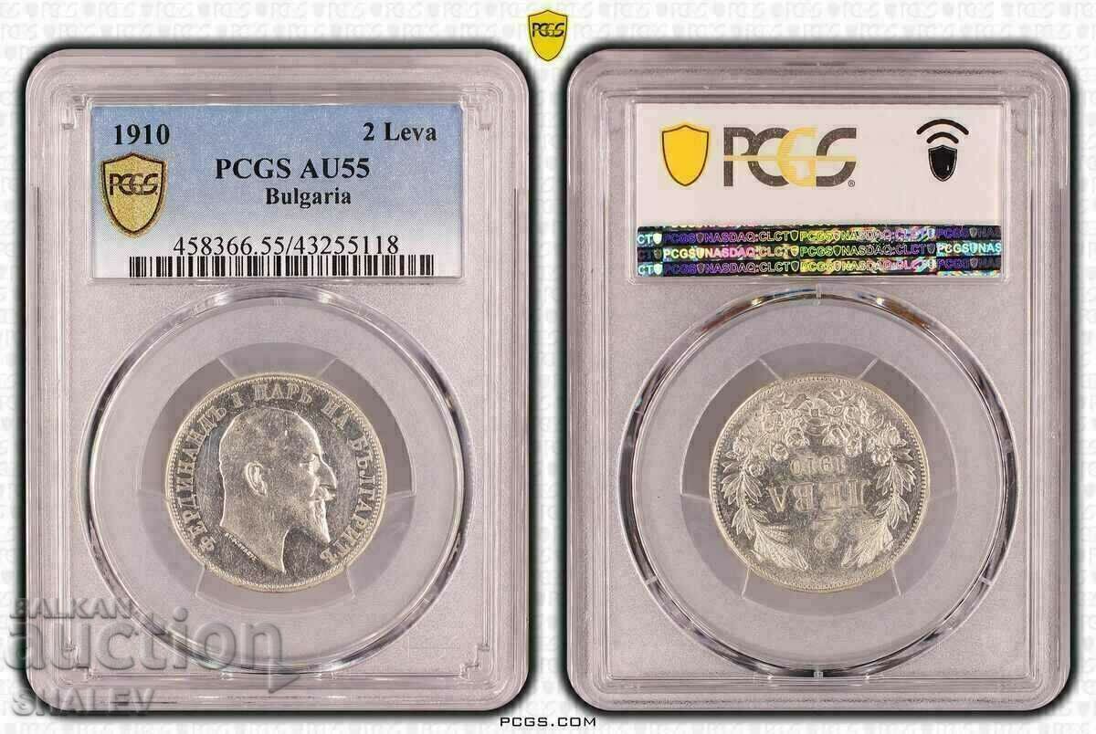 2 BGN 1910 Regatul Bulgariei - PCGS AU55.