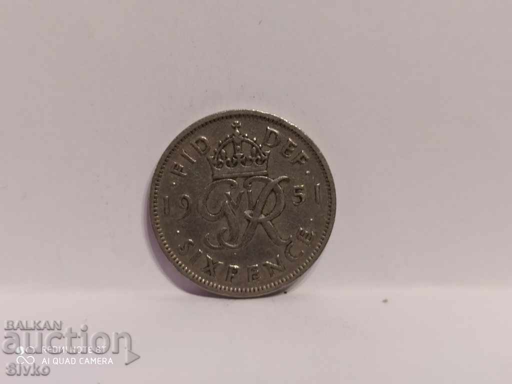 Coin Great Britain 6 pence 1951 with price 0.99 BGN | € 0.51 Coin Great Britain 6 pence 1951 with price 0.99 BGN | € 0.51