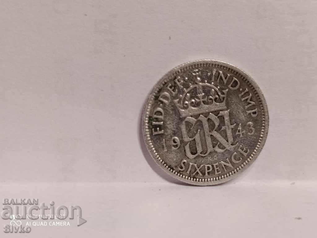 Coin Great Britain 6 pence, 1943 silver 500 with price 9.99 BGN | € 5.11