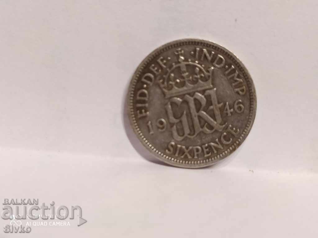 Coin Great Britain 6 pence, 1946 silver 500 with price 9.99 BGN | € 5.11 Coin Great Britain 6 pence, 1946 silver 500 with price 9.99 BGN | € 5.11