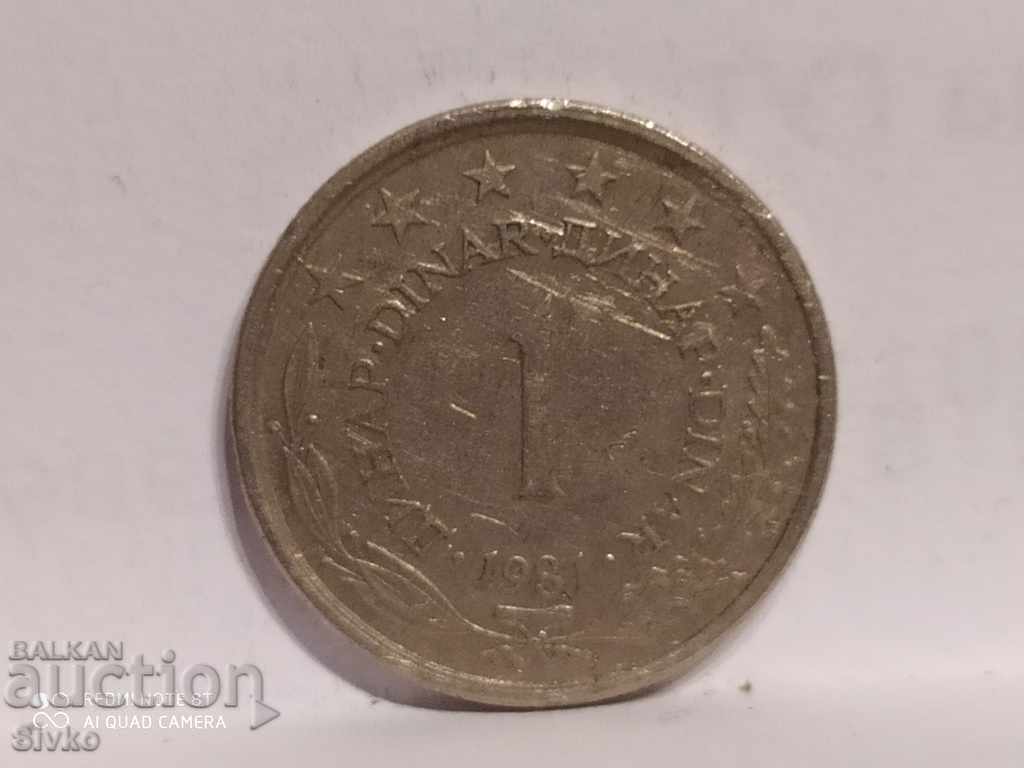 Coin of Yugoslavia 1 dinar 1981