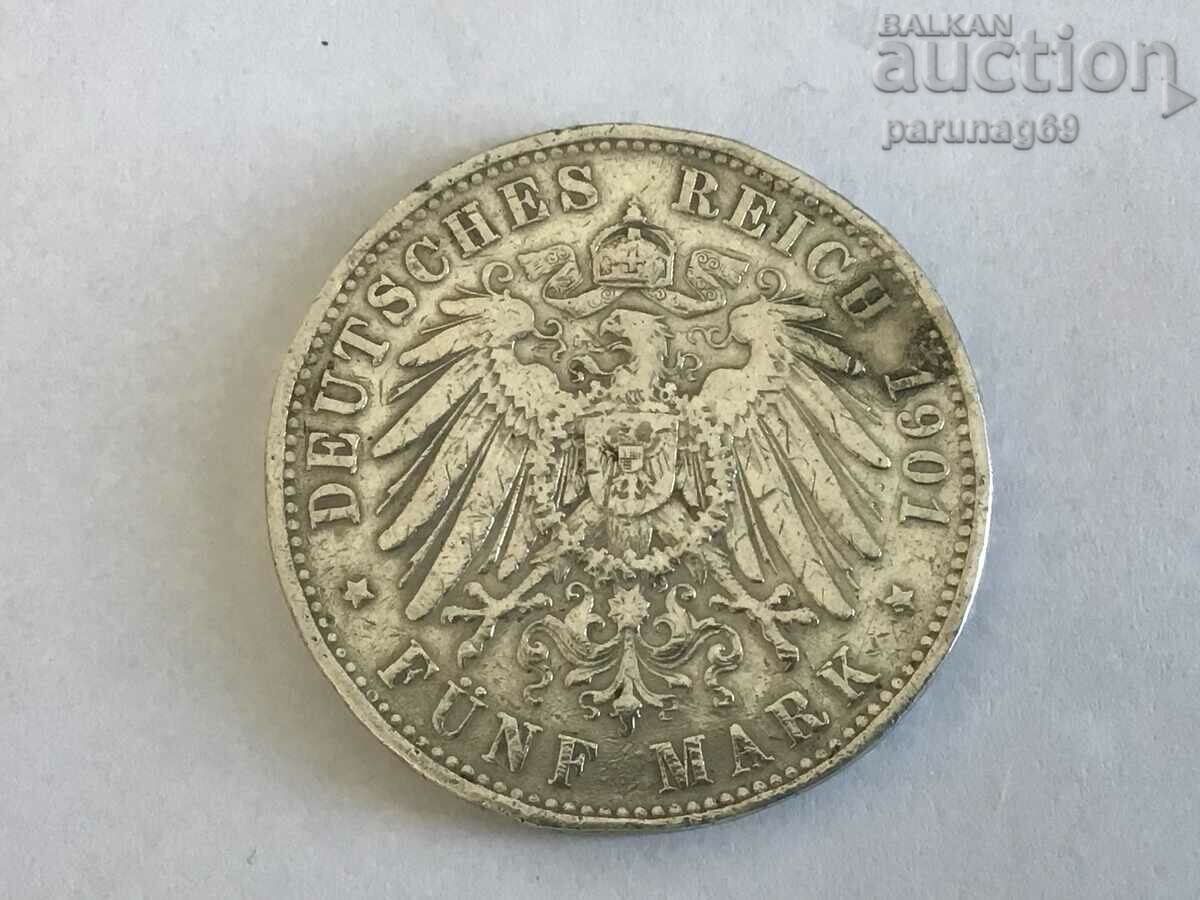Германия  5 марки 1901 година (L.14) R тираж: 667.990