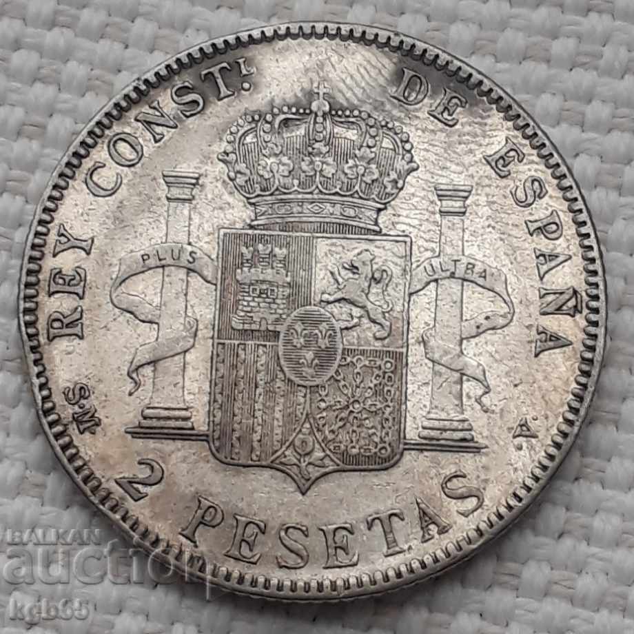 2 pesete 1905. Spania. # 1 pentru colectare.