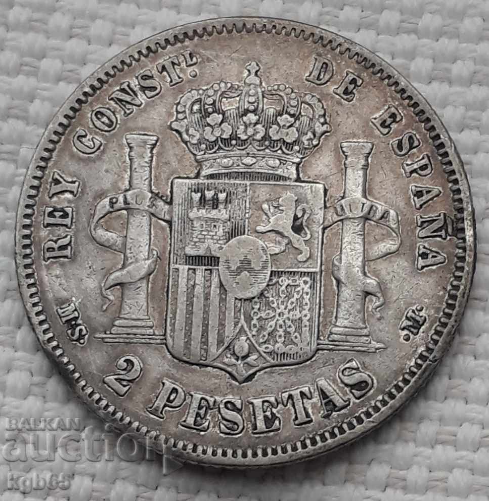 2 pesetas 1882. Spain. # 5
