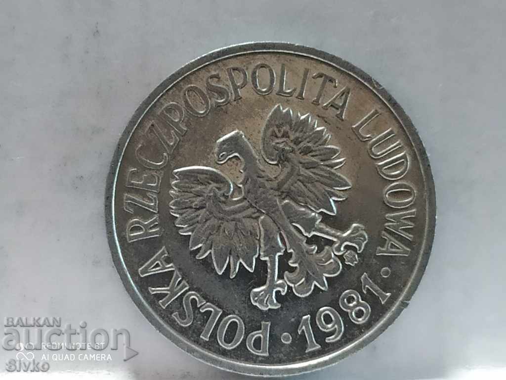 Coin Poland 20 groschen 1981 with price 0.29 BGN | € 0.15