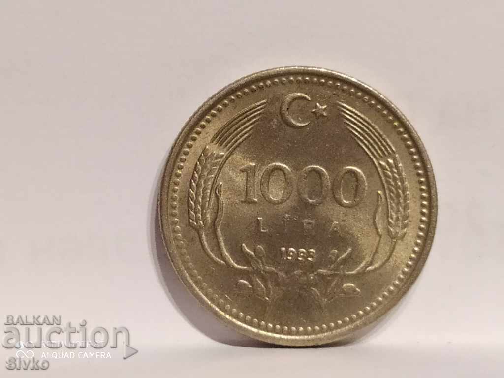 Coin Turkey 1000 pounds 1993 - 2 with price 0.49 BGN | € 0.25 Coin Turkey 1000 pounds 1993 - 2 with price 0.49 BGN | € 0.25