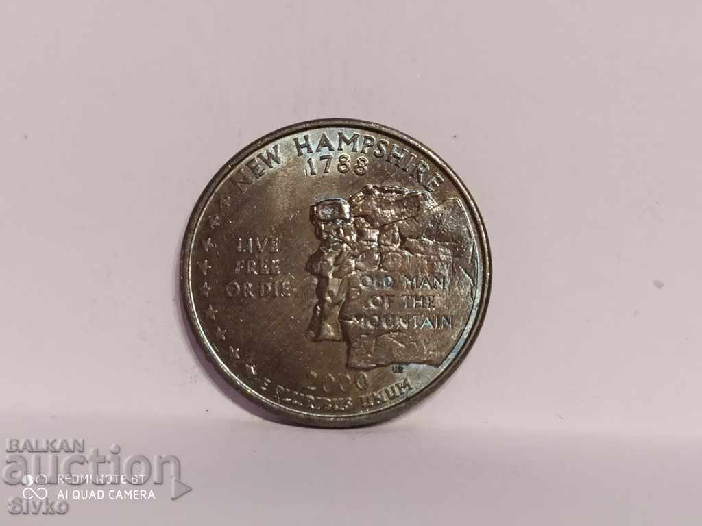 Auction  Coin US quarter dollar 2000 anniversary New Hampshire 1788