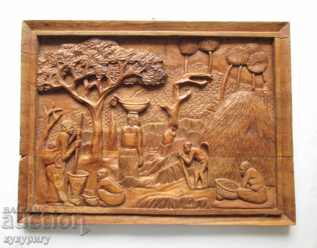 Стара Африканска дърворезба дървено пано картина за стена