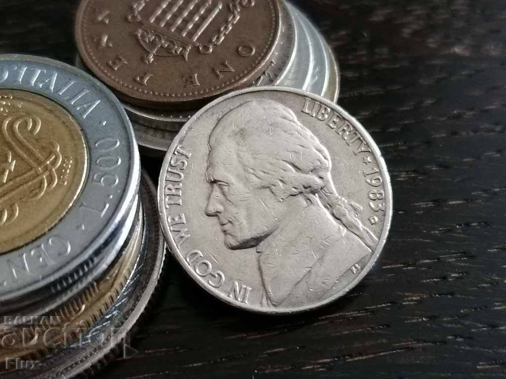 Монета - САЩ - 5 цента | 1983г. с цена 1.50 лв. | € 0.77