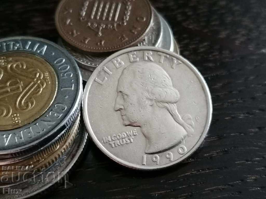 Coin - USA - 1/4 (quarter) dollar 1990 with price 1.95 BGN | € 1.00 Coin - USA - 1/4 (quarter) dollar 1990 with price 1.95 BGN | € 1.00
