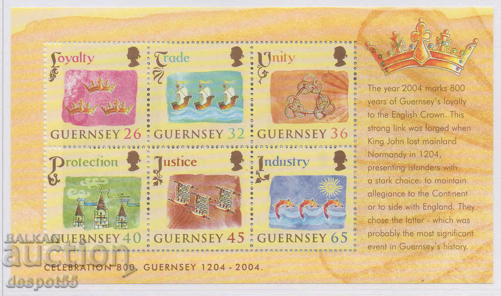 2004. Guernsey. 800 de ani de relații cu coroana britanică. Bloc.