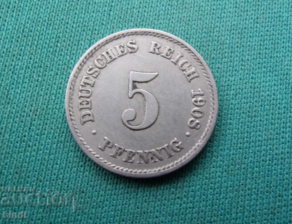 Germania Reich 5 Pfennig 1908 E Rare
