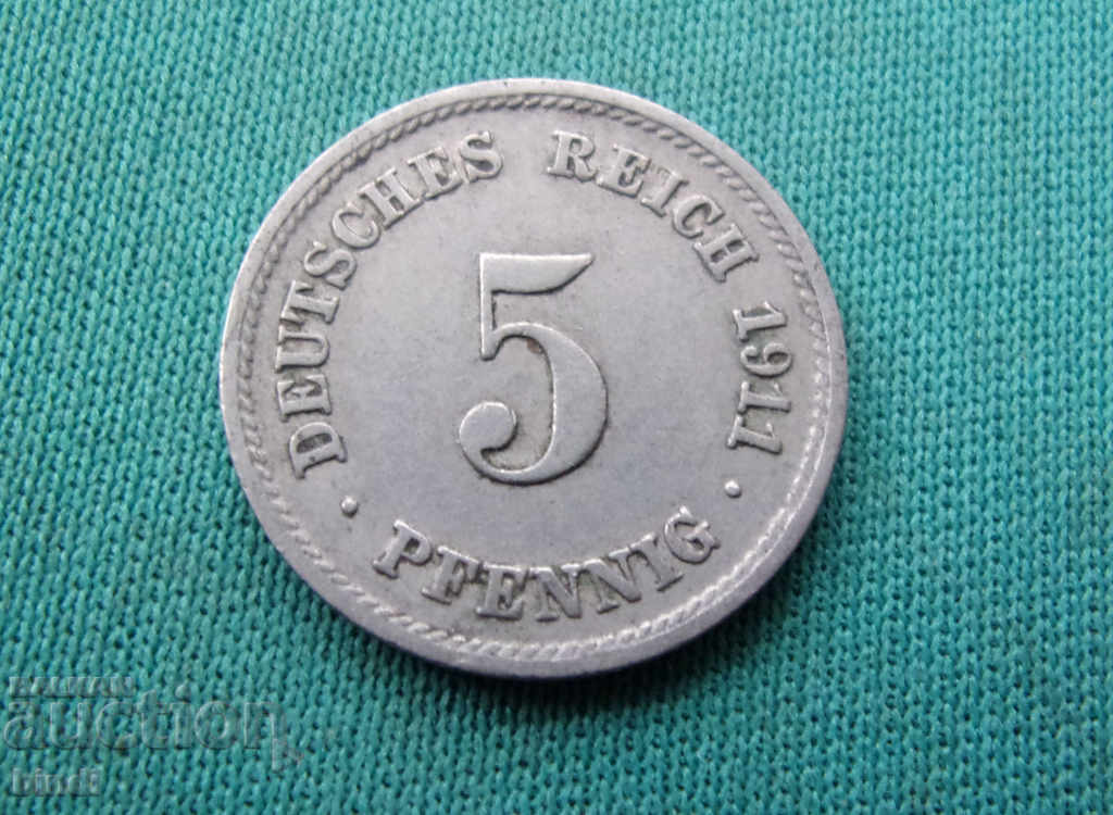 Germany Reich 5 Pfennig 1911 F Rare