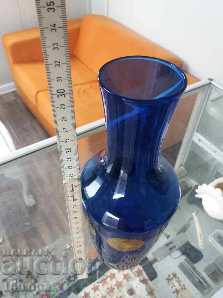 BLUE GLASS VASE WITH GOLD COLORED GLASS with price 120.00 BGN | € 61.36 BLUE GLASS VASE WITH GOLD COLORED GLASS with price 120.00 BGN | € 61.36