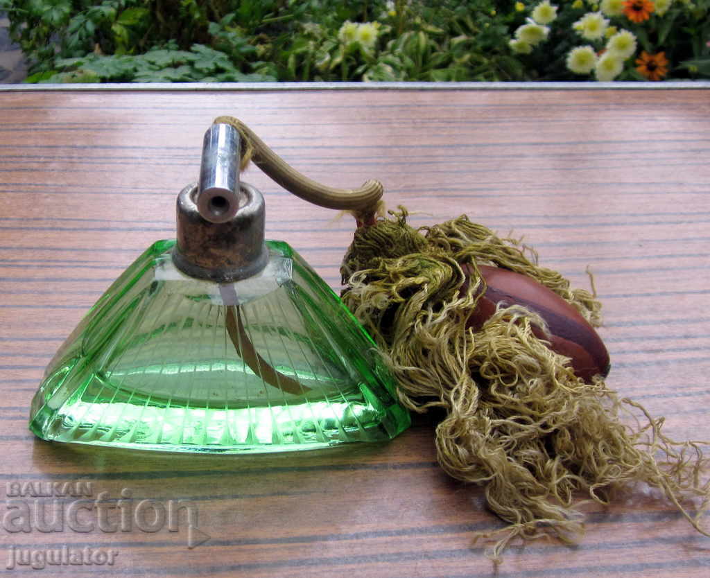 antique perfume bottle bohemia crystal glass with pump - 6